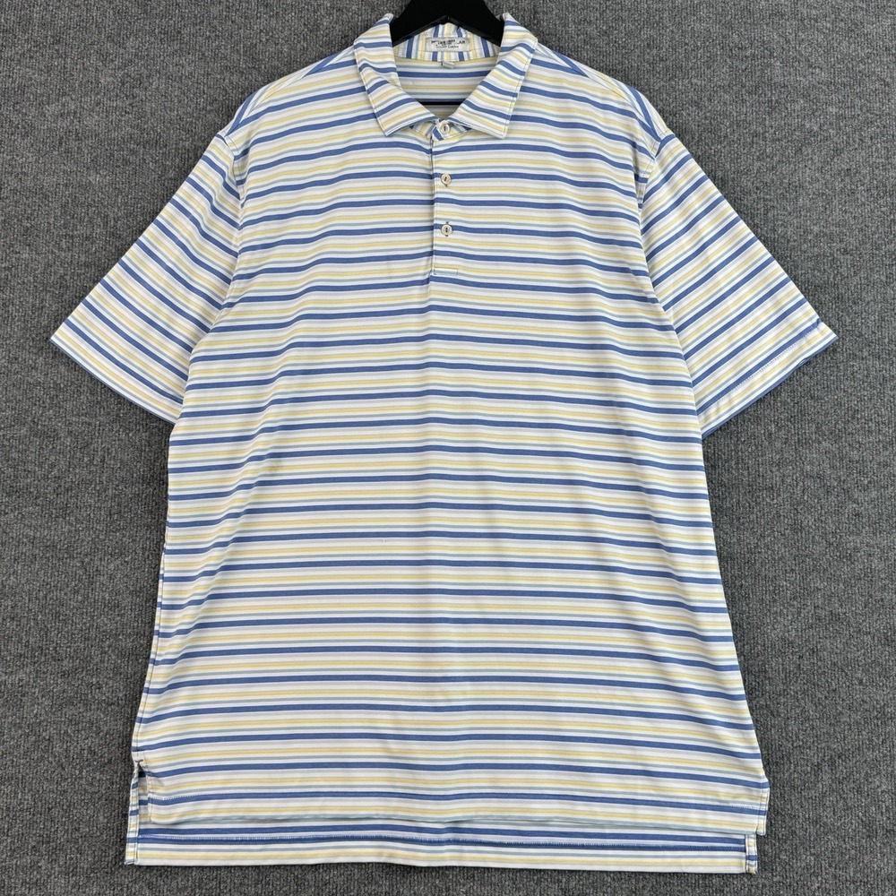 Peter Millar Performance Polo Shirt Mens XL Yellow Stripe Summer Comfort Golf